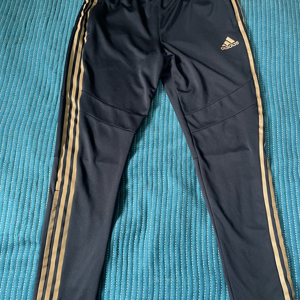 Men’s Adidas Black Track Pants with Gold Stripes